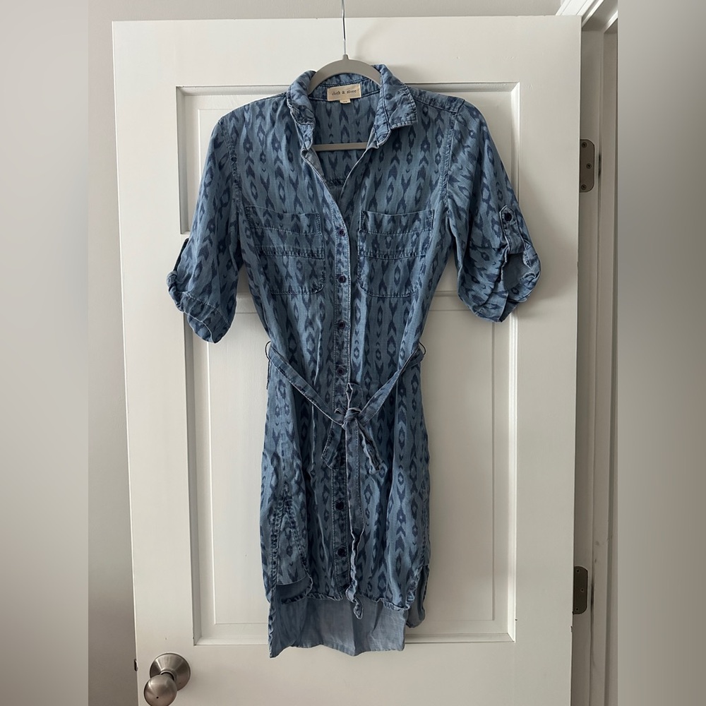 Cloth & Stone Anthropologie Chambray Tie Waist Shirt Dress